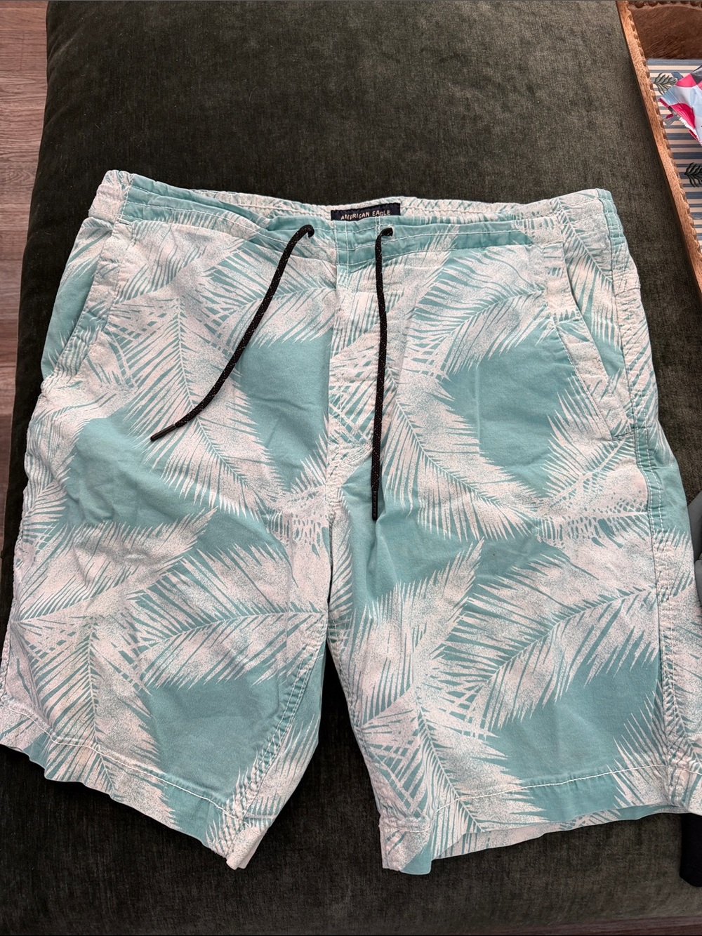 American Eagle Outfitters Light Aqua Palm Print Swim Trunks
